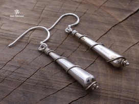 BdOA42 Boucles d’Oreille Tibétaines Argent Massif