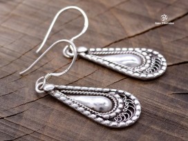 BdO43 Boucles d’Oreille Tibétaines Argent Massif