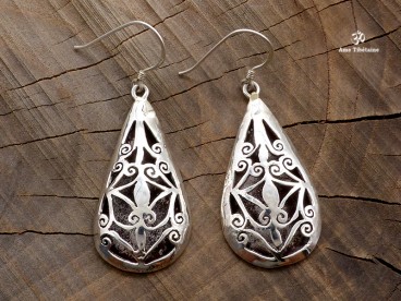 BdOA54 Boucles d’Oreille Tibétaines Argent Massif