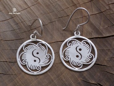 BdOA71 Boucles d’Oreille Tibétaines Argent Massif Yin Yang