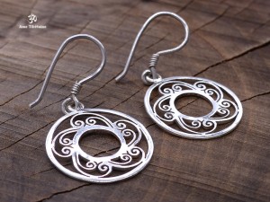 BdOA73 Boucles d’Oreille Tibétaines Argent Massif