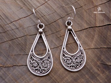 BdOA86 Boucles d’Oreille Tibétaines Argent Massif