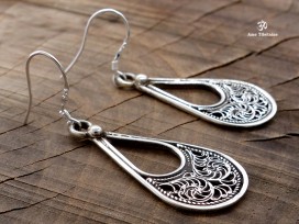 BdOA86 Boucles d’Oreille Tibétaines Argent Massif