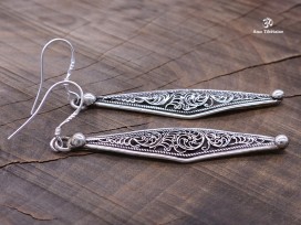 BdOA88 Boucles d’Oreille Tibétaines Argent Massif