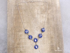 CA02 Collier Tibétain Argent Massif Lapis Lazuli Mantra Bouddhiste