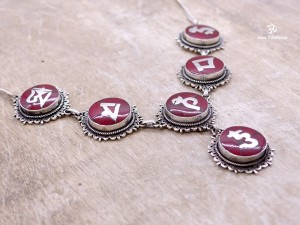 CA01 Collier Tibétain Argent Massif Corail Mantra Bouddhiste 