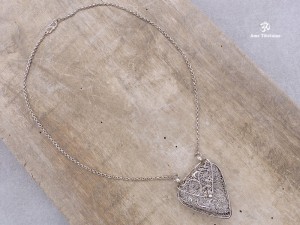 CA11 Collier Tibétain Argent Massif Turquoise Filigranes