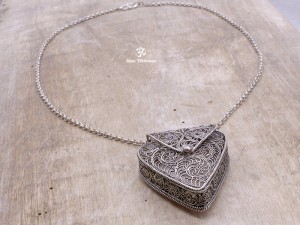 CA11 Collier Tibétain Argent Massif Turquoise Filigranes