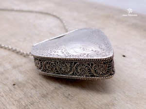 CA11 Collier Tibétain Argent Massif Turquoise Filigranes