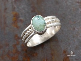 BA297 Bague Tibétaine Argent Massif Turquoise. Taille 51