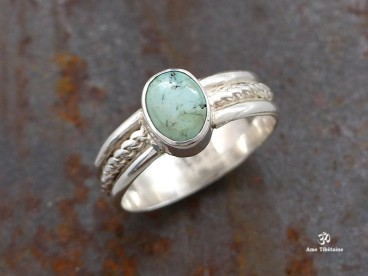 BA297 Bague Tibétaine Argent Massif Turquoise. Taille 51