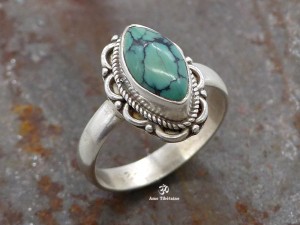 BA299 Bague Tibétaine Argent Massif Turquoise. Taille 53