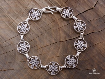BRA63 Bracelet Tibétain Argent Massif Noeud Sans Fin