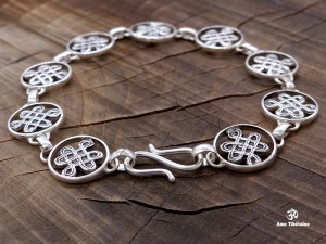 BRA63 Bracelet Tibétain Argent Massif Noeud Sans Fin