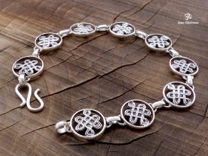 BRA63 Bracelet Tibétain Argent Massif Noeud Sans Fin