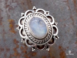 BA278 Bague Tibétaine Argent Massif Pierre de Lune. Taille Réglable