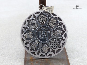 PA09 Pendentif Argent Massif Om Astamangala 