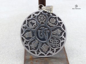 PA09 Pendentif Argent Massif Om Astamangala 