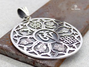 PA09 Pendentif Argent Massif Om Astamangala 
