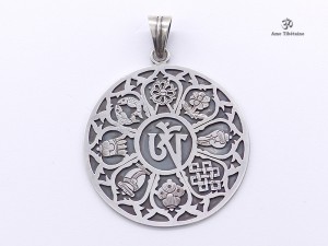 PA09 Pendentif Argent Massif Om Astamangala 