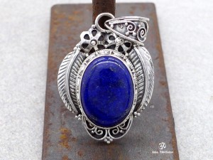 PA128 Pendentif Tibétain Argent Massif Lapis Lazuli