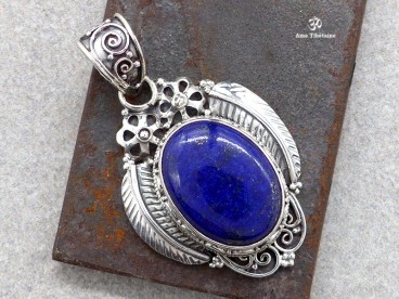 PA128 Pendentif Tibétain Argent Massif Lapis Lazuli