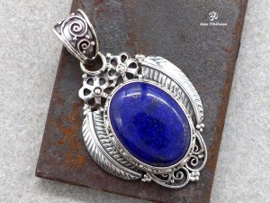 PA128 Pendentif Tibétain Argent Massif Lapis Lazuli