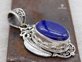 PA128 Pendentif Tibétain Argent Massif Lapis Lazuli