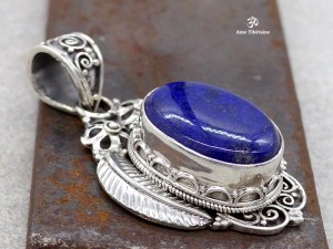 PA128 Pendentif Tibétain Argent Massif Lapis Lazuli