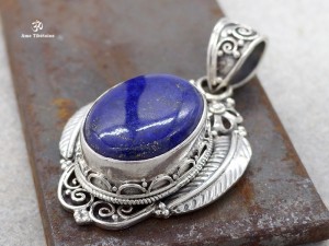 PA128 Pendentif Tibétain Argent Massif Lapis Lazuli