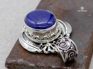 PA128 Pendentif Tibétain Argent Massif Lapis Lazuli