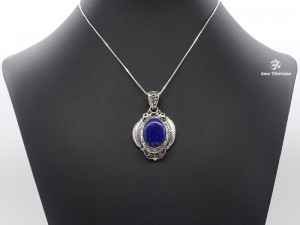 PA128 Pendentif Tibétain Argent Massif Lapis Lazuli