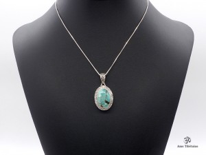 PA420 Pendentif Tibétain Argent Massif Turquoise