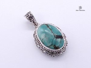 PA420 Pendentif Tibétain Argent Massif Turquoise