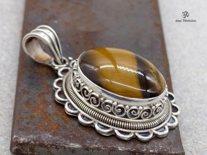 PA428 Pendentif Tibétain Argent Massif Oeil de Tigre