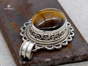 PA428 Pendentif Tibétain Argent Massif Oeil de Tigre