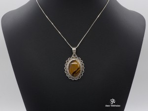 PA428 Pendentif Tibétain Argent Massif Oeil de Tigre
