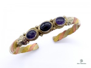 BRD247 Bracelet Tibétain Métal Argenté Cuivre Laiton