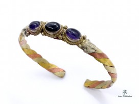 BRD247 Bracelet Tibétain Métal Argenté Cuivre Laiton