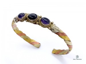BRD247 Bracelet Tibétain Métal Argenté Cuivre Laiton