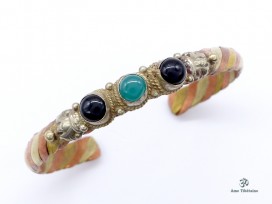 BRD248 Bracelet Tibétain Métal Argenté Cuivre Laiton