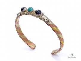 BRD248 Bracelet Tibétain Métal Argenté Cuivre Laiton