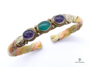 BRD249 Bracelet Tibétain Métal Argenté Cuivre Laiton