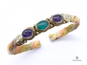 BRD249 Bracelet Tibétain Métal Argenté Cuivre Laiton