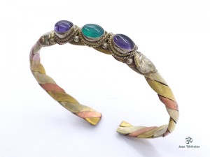 BRD249 Bracelet Tibétain Métal Argenté Cuivre Laiton