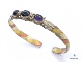 BRD259 Bracelet Tibétain Métal Argenté Cuivre Laiton