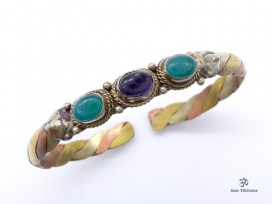 BRD260 Bracelet Tibétain Métal Argenté Cuivre Laiton