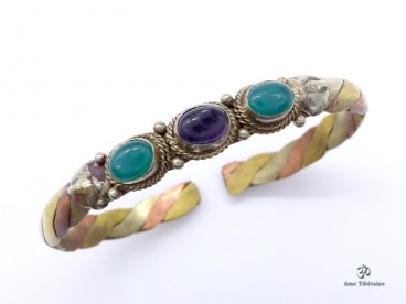 BRD260 Bracelet Tibétain Métal Argenté Cuivre Laiton