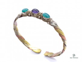 BRD260 Bracelet Tibétain Métal Argenté Cuivre Laiton