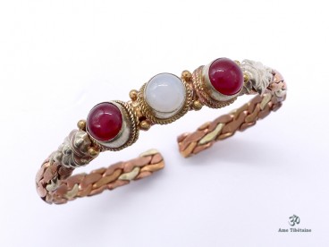 BRD294 Bracelet Tibétain Métal Argenté Cuivre Laiton
